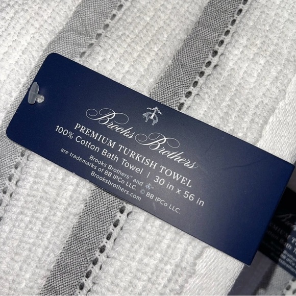 Brooks Brothers Premium Turkish Bath towels set of 2 White gray stripes NWT - Picture 5 of 7